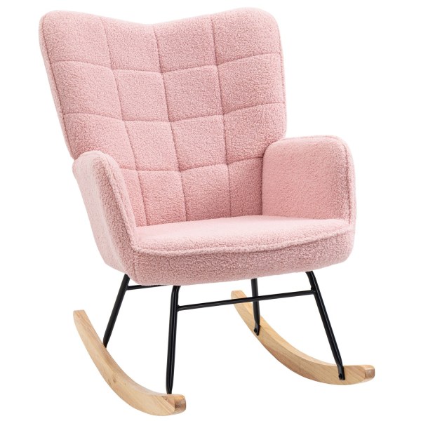 Gyngestol, Gyngestol, Accentstol, Afslapningsstol, Stuestol Til Soveværelse, Op Til 120 Kg, Imiteret Lammeskind, Pink