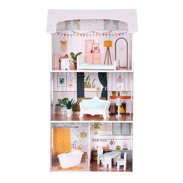 Alice Dollhouse – 3 våningar, 4 rum, set med 9 möbler ECOTOYS