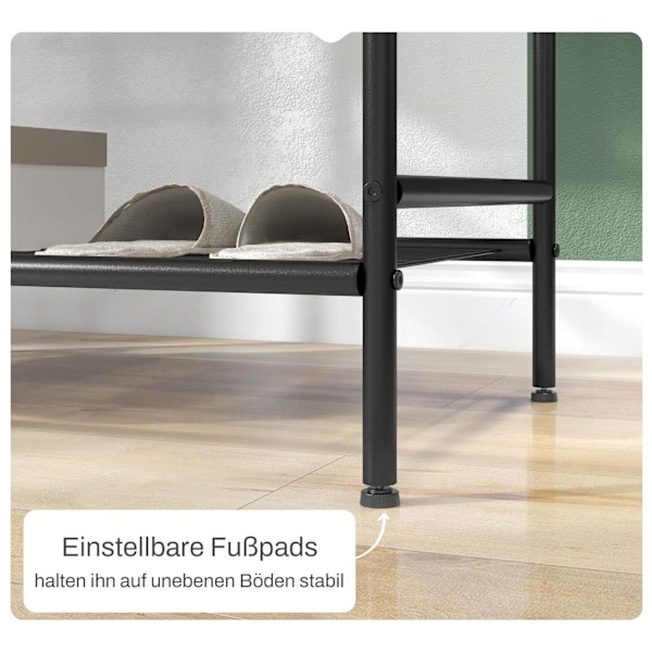 Vaateteline, jossa 2 vaatetankoa ja hylly, takkiteline koukuilla makuuhuoneeseen, eteiseen, bambu, musta
