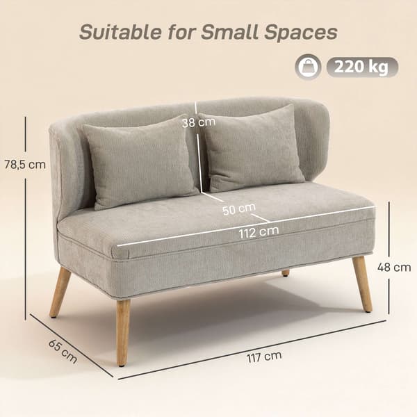 2-istuttava chenille-sohva, siipiselkänoja, kumipuujalat, beige