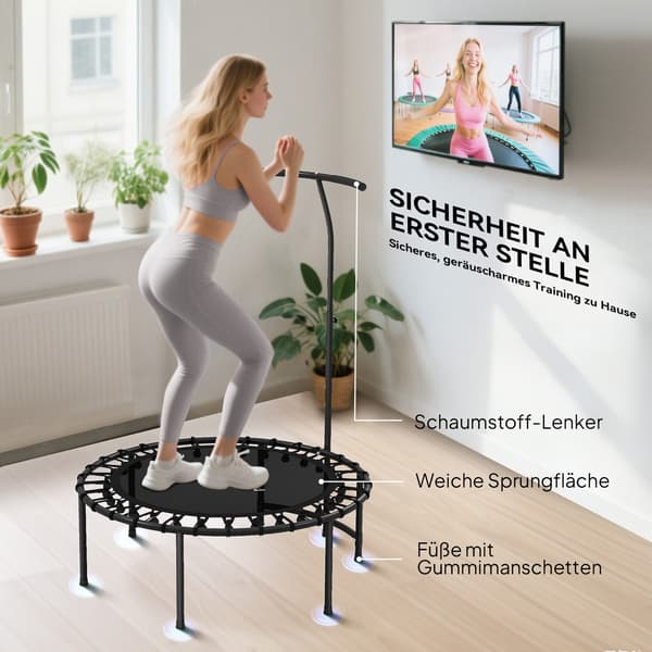 Rebounder-trampoliini, säädettävä kahva, musta