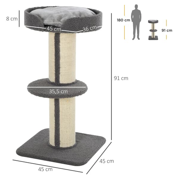Kradsestolpe til katte, bæreevne 30 kg, kradsestolpe med platform, stald, sisal, grå