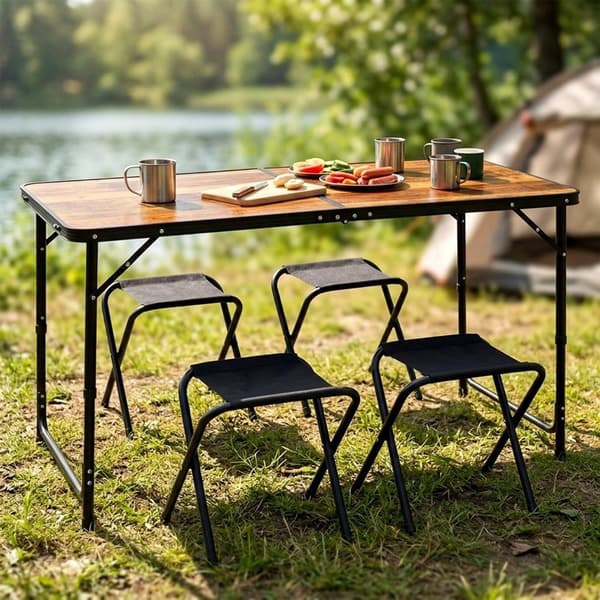 Hopfällbart campingbord med stolar, justerbar höjd