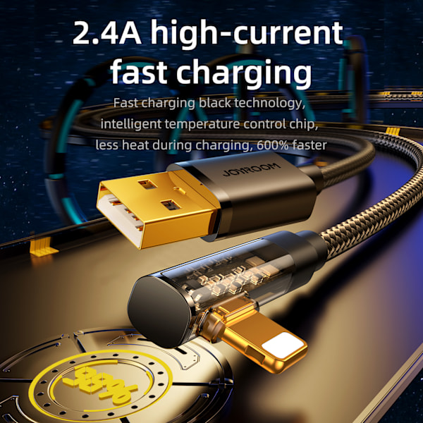 Vinklad kabel för iPhone USB-A - Ligtning 2,4A 1,2m blå
