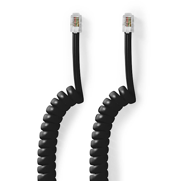 Telecom Kabel | RJ10 Hanstik | RJ10 Hanstik | 5.00 m | Kabeludformning: Rullet | Kabeltype: RJ10 | Sort
