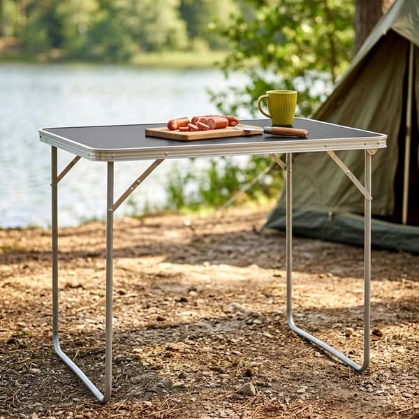Hopfällbart campingbord i metall, grafit, 80x60x70 cm