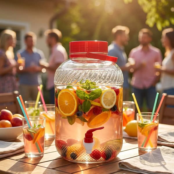 Glasdryckesdispenser med kran, 10L – Röd