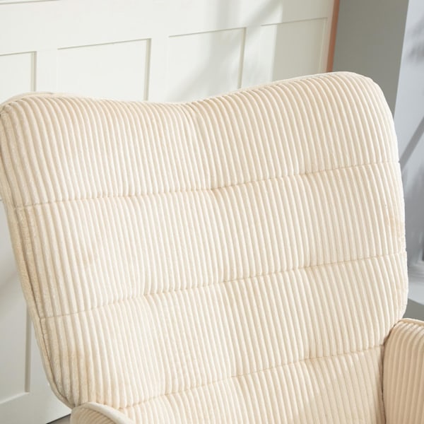 Gungstol, gungstol med sladdlook, armstöd, fåtölj med träskenor, relaxstol för vardagsrum, sovrum, beige