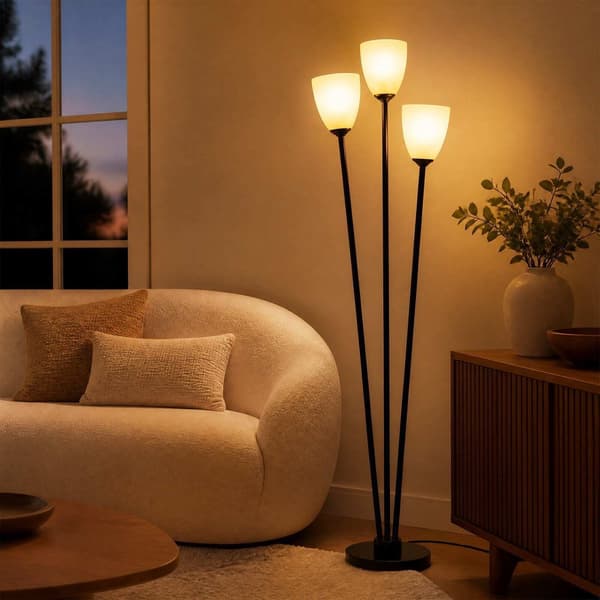 Sort gulvlampe med 3 akrylskærme, 153 cm