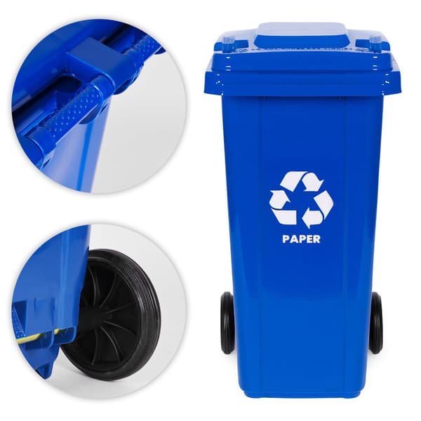 Affaldsbeholdersæt, 3x120L, HDPE, Blå/Grøn/Gul