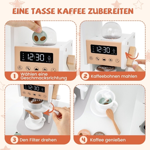 Hjørnelegekøkken i træ med lyd &amp; Lys &amp; Kaffemaskine &amp; Slide Toddler Køkken Legesæt Hvid