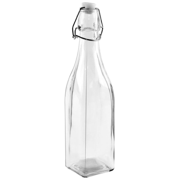 Firkantet glasflaske med prop og klemme til drinks
