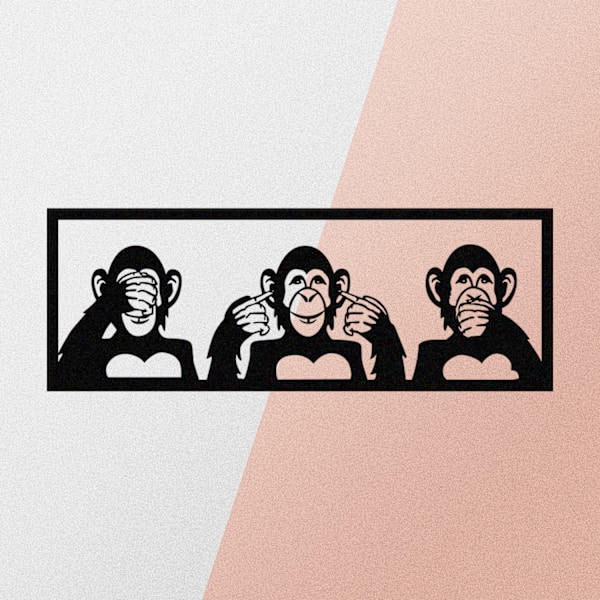 Koristeellinen metalliseinätarvikkeet Three Monkeys-L