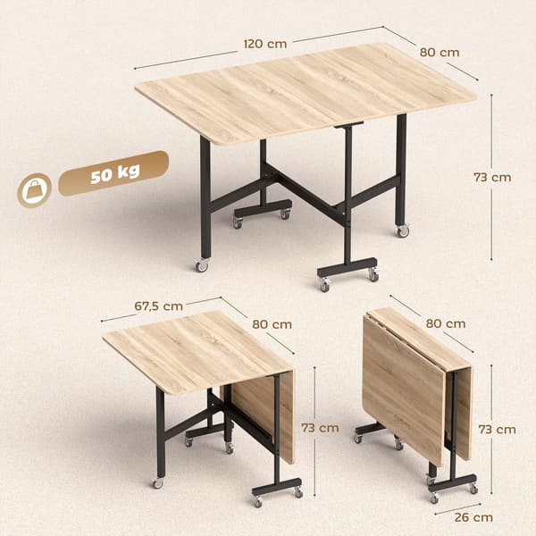 Sammenklappeligt spisebord til 6 personer, egetræsfinish, pladsbesparende design