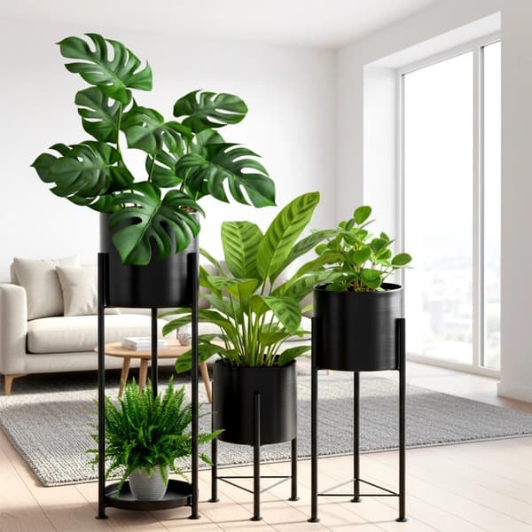 Svarta metallväxtställ set om 3 – Modern design