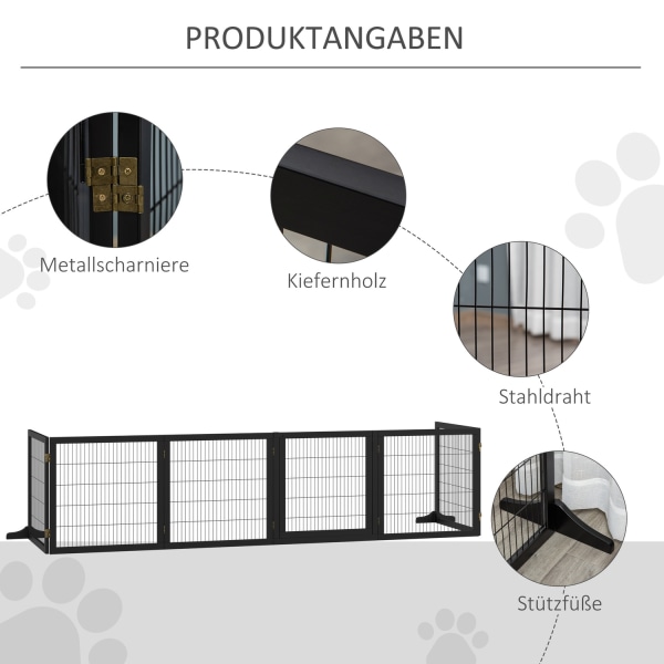 Oven Turvaportin Kaide Koirille Suojaportti Koiran Portin Turvaovi Kaksisuuntainen Taitettava Mänty Puu Metalli Musta 432X36X70Cm