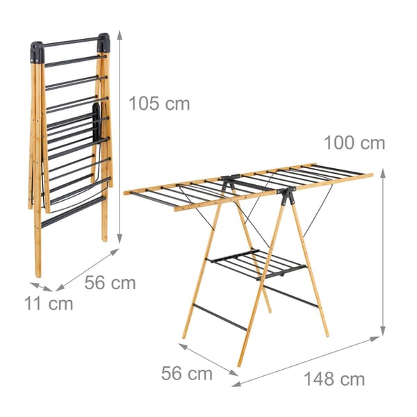 Hopfällbar tvättställ – bambu och metall, vingad design