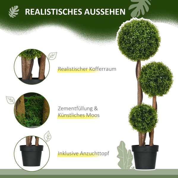 Kunstig buksbom topiary, 110 cm, UV-resistent, 3 kugler