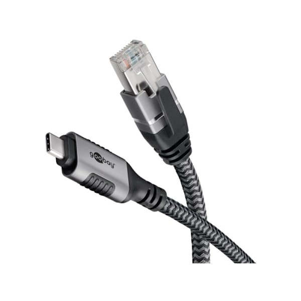 Goobay 70697, USB C, RJ-45, 1,5 m, Svart, Silver