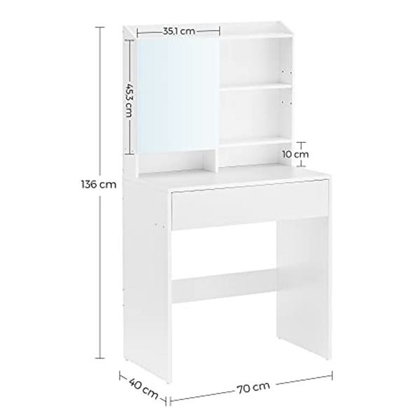 Minimalistisk hvidt toiletbord med spejl og opbevaring