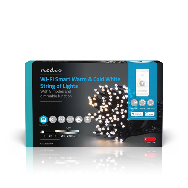 SmartLife Julbelysning | Sträng | Wi-Fi | Varm till cool vit | 200 LED's | 20.0 m | Android™ / IOS