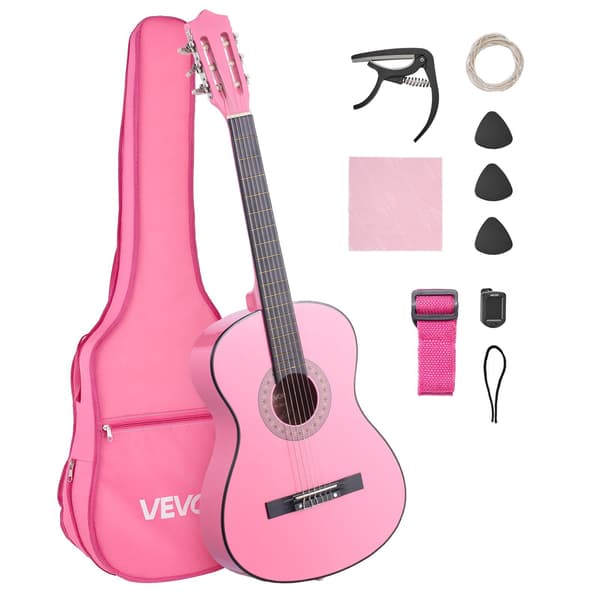 Startpaket för klassisk gitarr, 38 tum, nylonsträngar, rosa