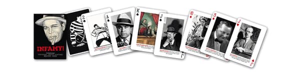 Infamy-spelkort, 54 unika historiska designer