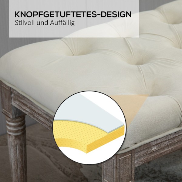 Verhoiltu Penkki Beige Vintage Sänkypenkki Napeilla, Samettinen Pinta, Kumipuu, 142X47X51Cm