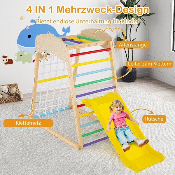 6 in 1 Pull Up Bar & liukumäki ja kiipeilykivet ja kiipeilyverkko sekä tikkaat ja tunnelikiipeilyteline värikäs