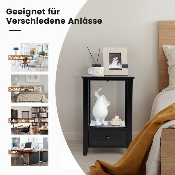 2 plan sengebord med skuffe sidebord træ 40 x 30 x 61,5 cm sort
