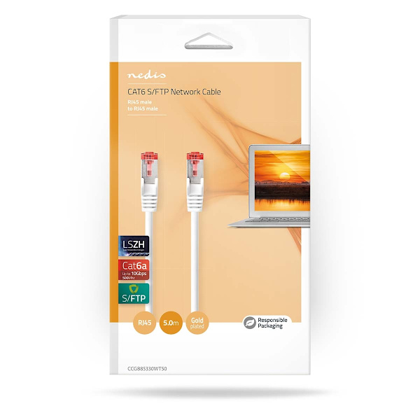 CAT6a nätverkskabel | S/FTP | RJ45 hane | RJ45 hane | 5.00 m | Rund | LSZH | Vit | Låda