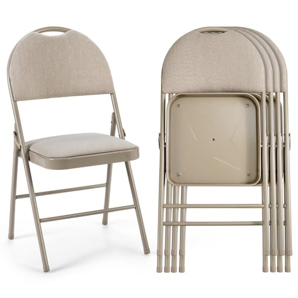 4 beige fällstolar, metallram, stoppad sits