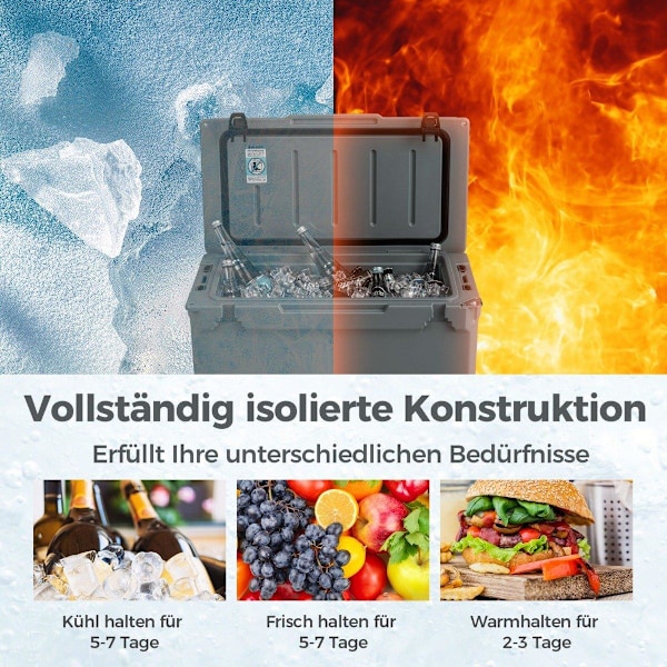 47L isolerad låda kylbox bärbar värmebehållare med flasköppnare och dräneringssystem 69 x 37 x 42 cm grå