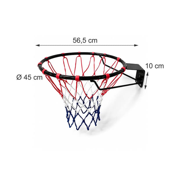 45 cm väggmonterad basketkorg med trefärgat nät