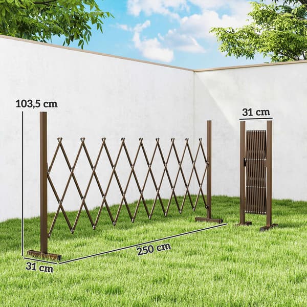 Expanderbart trädgårdsstaket, aluminium-järn, brunt, 31-250cm