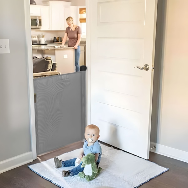 Skyddsgrindsspärrrulle, 180 cm, skyddande för trappor och dörrar, grå, ECOTOYS