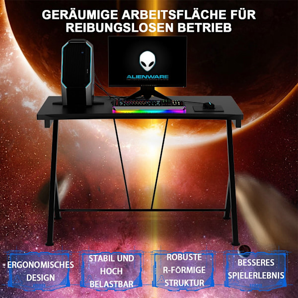 116 cm gaming skrivebord med ergonomisk design 116 x 75 x 77 cm sort