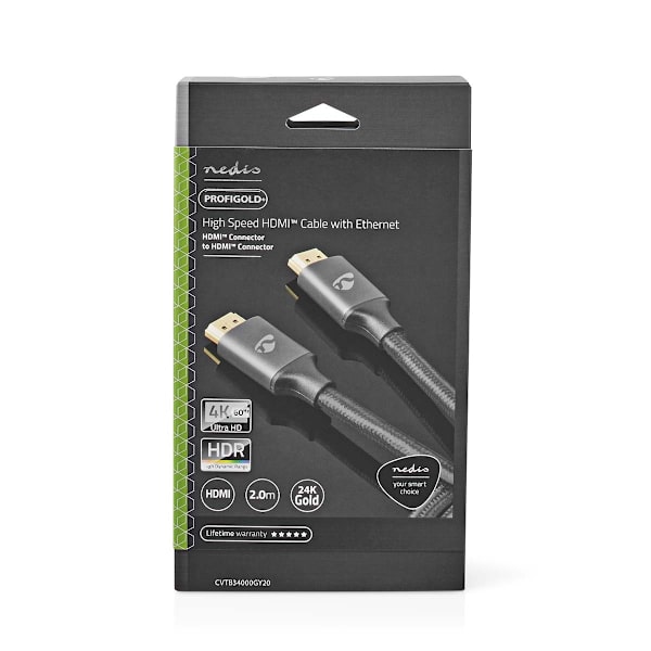 High Speed ​​HDMI ™ Kaapeli Ethernet | HDMI™ liitin | HDMI™ liitin | 4K@60Hz | ARC | 18 Gbps | 2.00 m | Pyöreä | Puuvilla | Gun Metal Harmaa / Harmaa