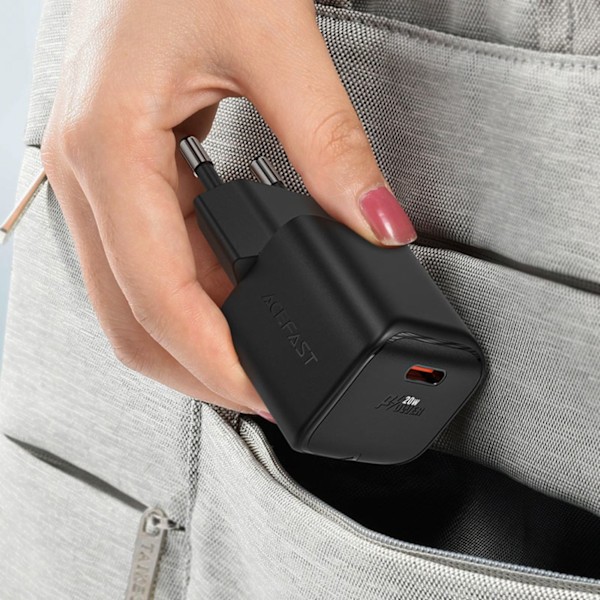 GaN PD 20W USB-C minilaturi, musta