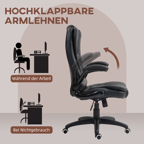 Kontorsstol, ergonomisk chefsstol med vippfunktion, uppfällbart armstöd, höj- och sänkbar skrivbordsstol med vridfunktion för hemmakontor, konstläder,