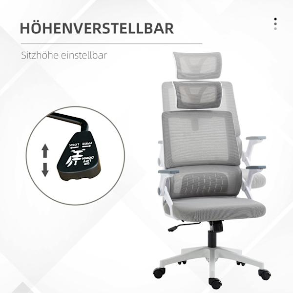 Kontorstol Ergonomisk Skrivebordsstol Justerbar Nakkestøtte Armlæn Højdejusterbar Drejestol Vippefunktion Lændestøttenet