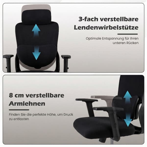 Ergonomisk kontorsstol med justerbart nackstöd och svankstöd