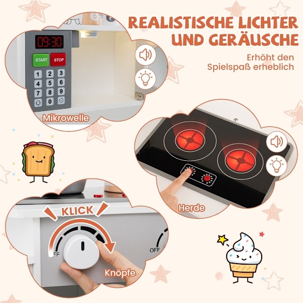 Puinen kulmapelikeittiö ääni- ja amp; Valo &amp; Kahvinkeitin &amp; Slide Toddler Kitchen Playset Valkoinen
