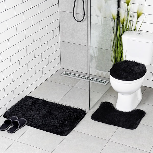 Set med 3 svarta badrumsmattor