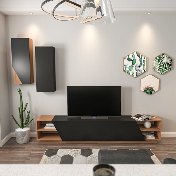 TV-enhet Zebra - Svart, Teak