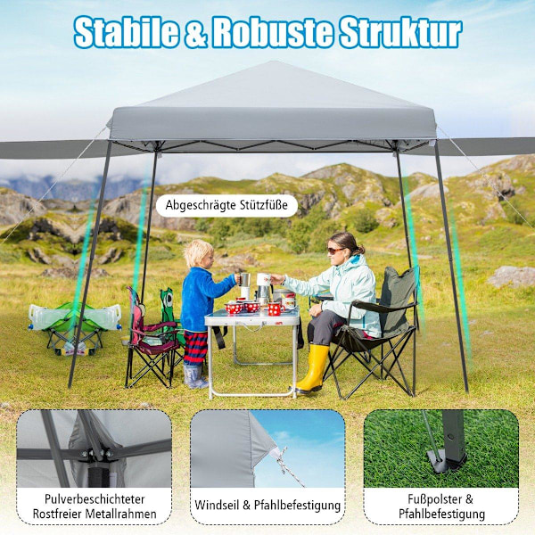 3x3m Instant Pop Up Canopy-tält med markiser Utomhussolskydd grå