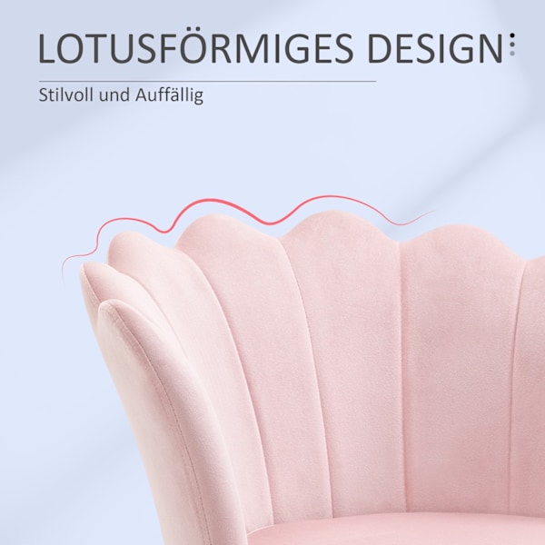 Fåtölj Vardagsrum Relax Stol Lounge Stol med Lotusformad Design Stoppad Stol med Metallben Sammetslook Enkelstol för Sovrum Rosa Aosom