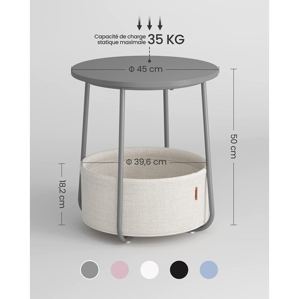 Hurtig montering rundt sidebord med opbevaringskurv