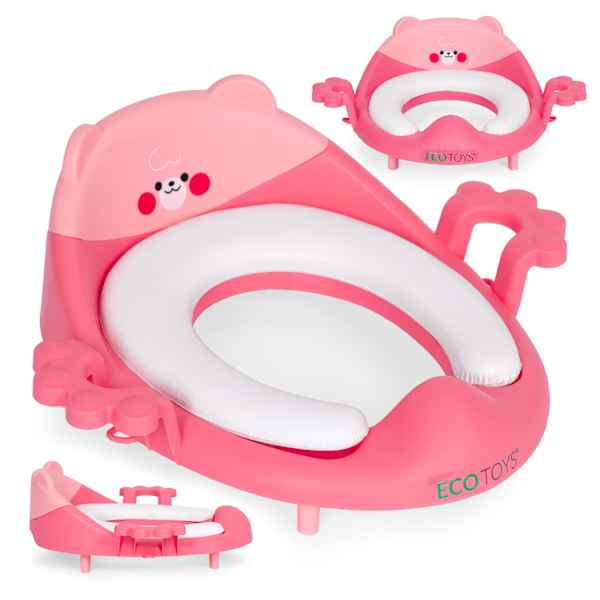 Lasten wc-istuin kahvoilla, pehmeä tyyny, vaaleanpunainen, ECOTOYS