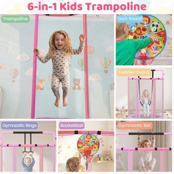Børne 6-i-1 trampolin med sikkerhedsnet, lilla